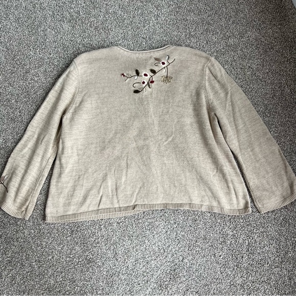 Coldwater Creek Cream Embroidered Bird Floral Top Button Cardigan Sweater, 3X - Picture 10 of 11